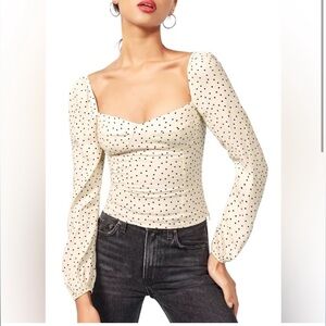 Reformation Top Size 0 White and Black Polkadot